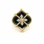 Złoty pierścionek z czarnym emaliowanym tłem i diamentowym wzorem, Jubiler Kraków BigDIAMOND