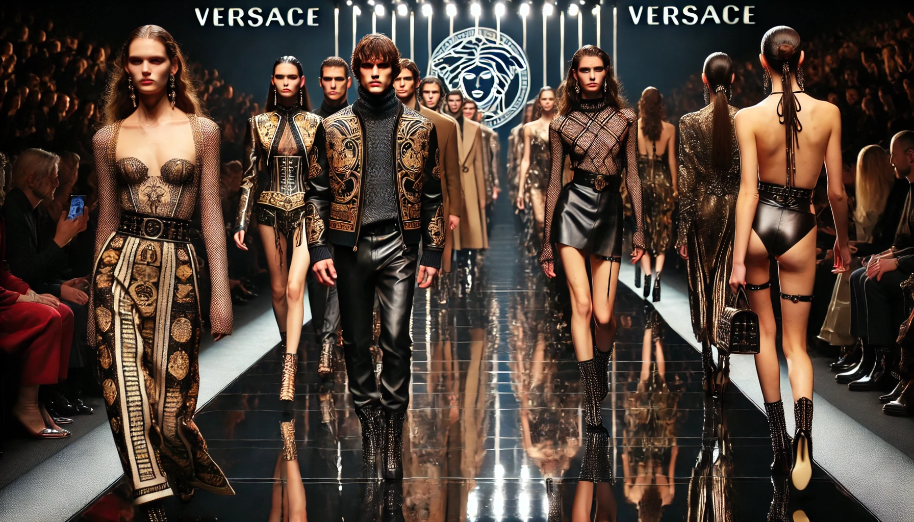 Modelki na pokazie Versace Jesień-Zima 2024/2025 Modelki w punkowych stylizacjach na pokazie Versace Jesień-Zima 2024/2025