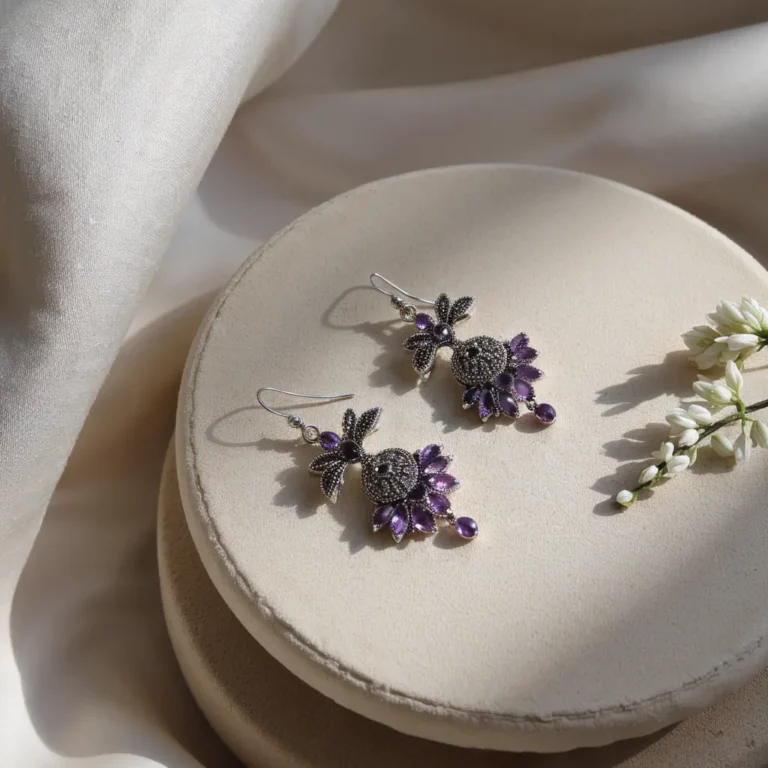 Kolczyki handmade z ametystem i srebrem 925 – inspiracja krakowskim folklorem