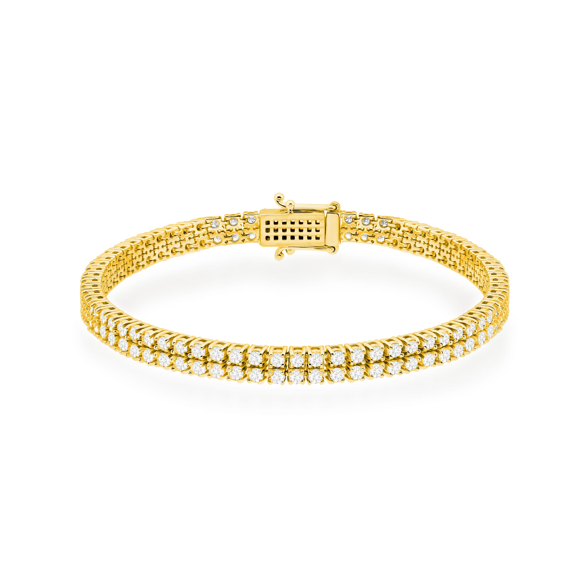Bransoletka typu tennis z żółtego złota 585 z dużymi, błyszczącymi diamentami Dł. 18 cm 1 Bransoletka B0034 z diamentami laboratoryjnymi żółte złoto Jubiler Kraków BigDIAMOND