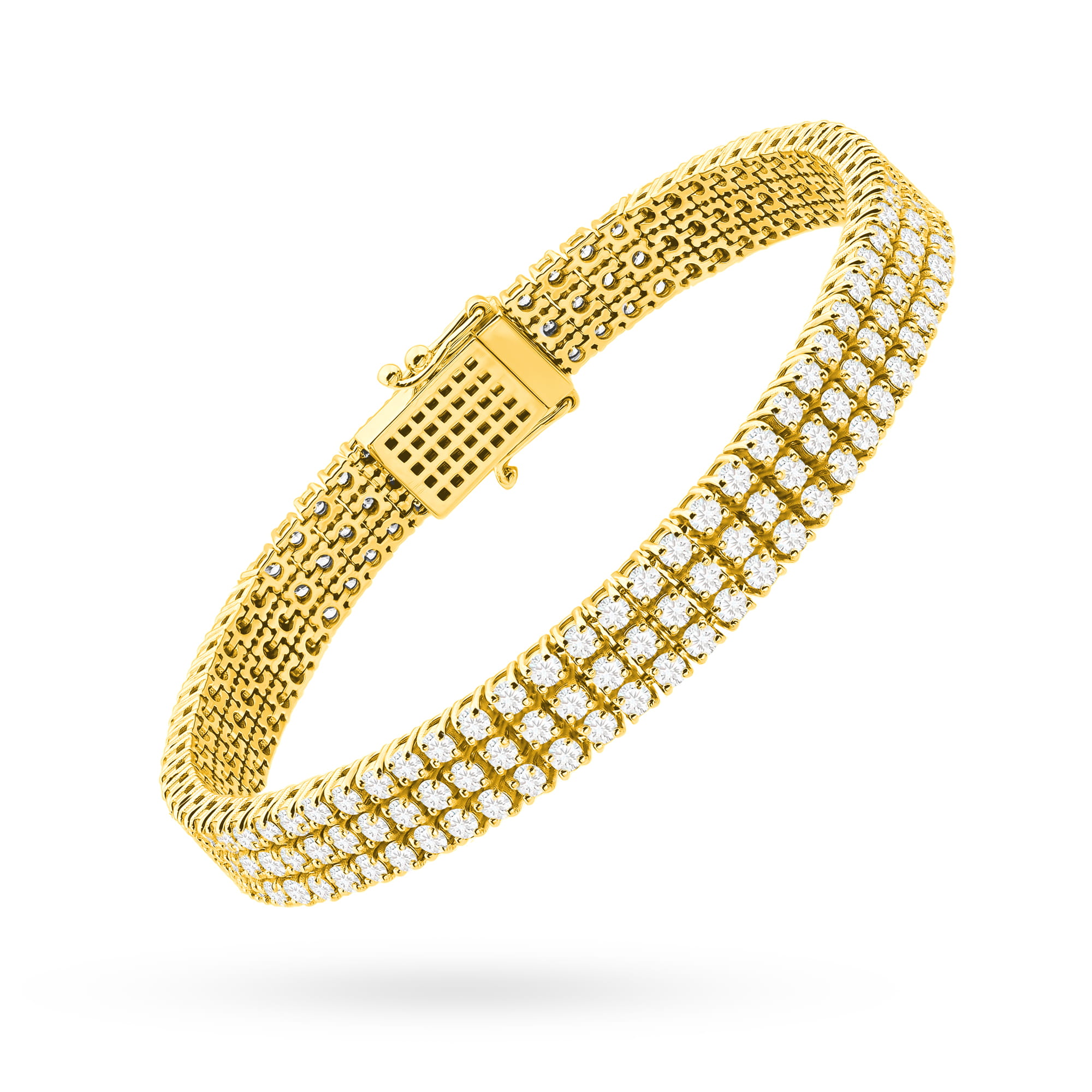 Bransoletka z żółtego złota 585 z podwójnym rzędem diamentów w stylu glamour Dł. 18 cm 2 Bransoletka z żółtego złota 585 z podwójnym rzędem diamentów w stylu glamour Dł. 18 cm - obrazek 2