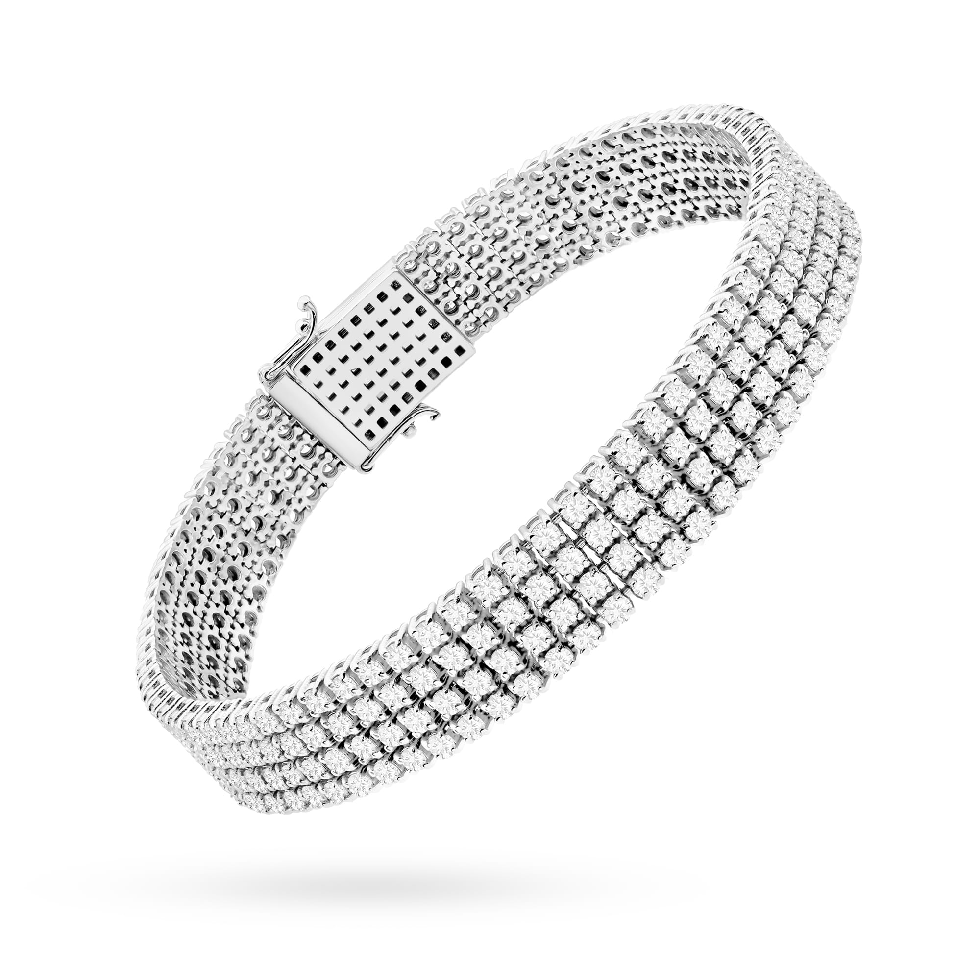 Bransoletka z białego złota 585 z potrójnym rzędem diamentów w efektownej oprawie Dł. 18 cm 2 Bransoletka z białego złota 585 z potrójnym rzędem diamentów w efektownej oprawie Dł. 18 cm - obrazek 2