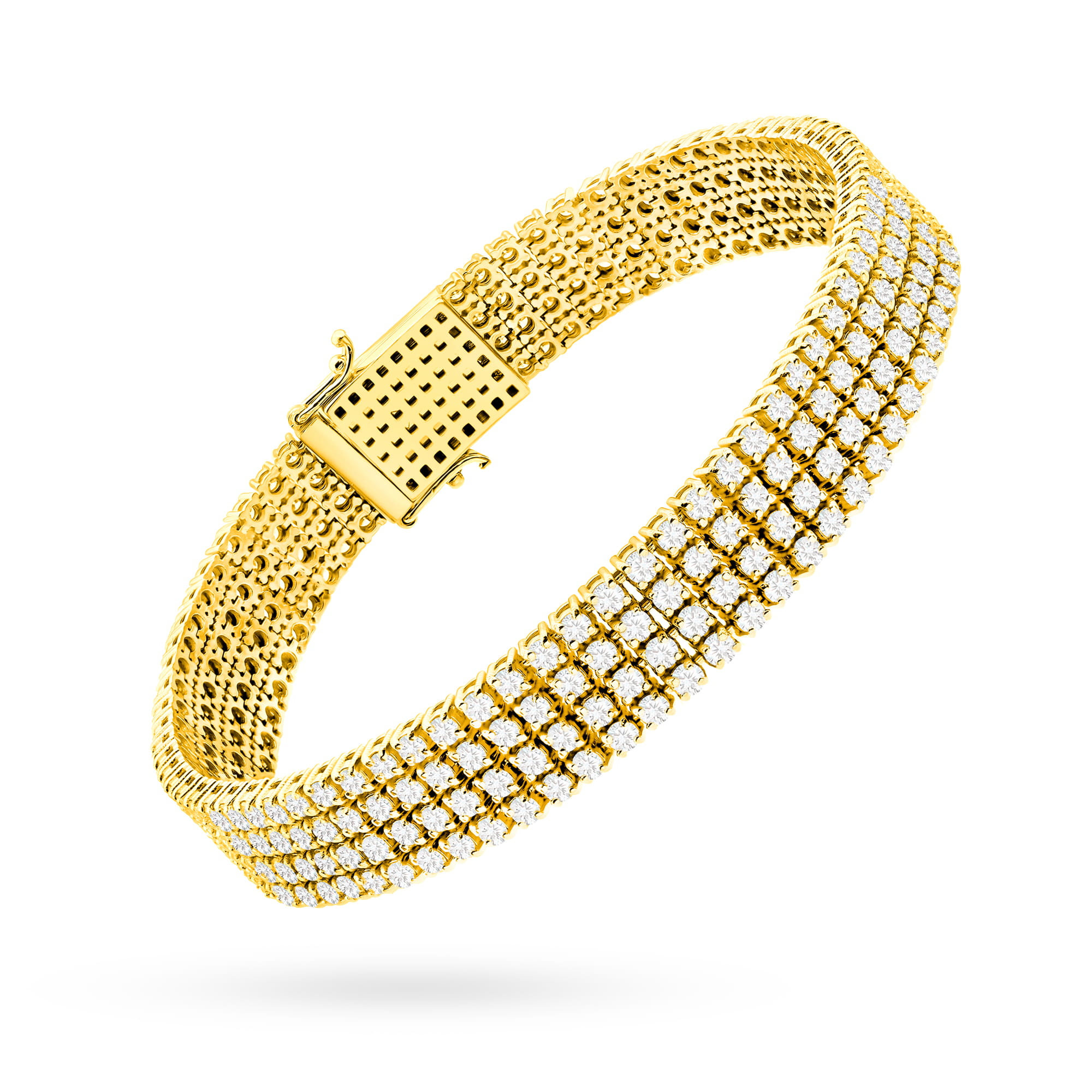 Bransoletka z żółtego złota 585 z szeroką formą i potrójnym rzędem diamentów Dł. 18 cm 2 Bransoletka z żółtego złota 585 z szeroką formą i potrójnym rzędem diamentów Dł. 18 cm - obrazek 2