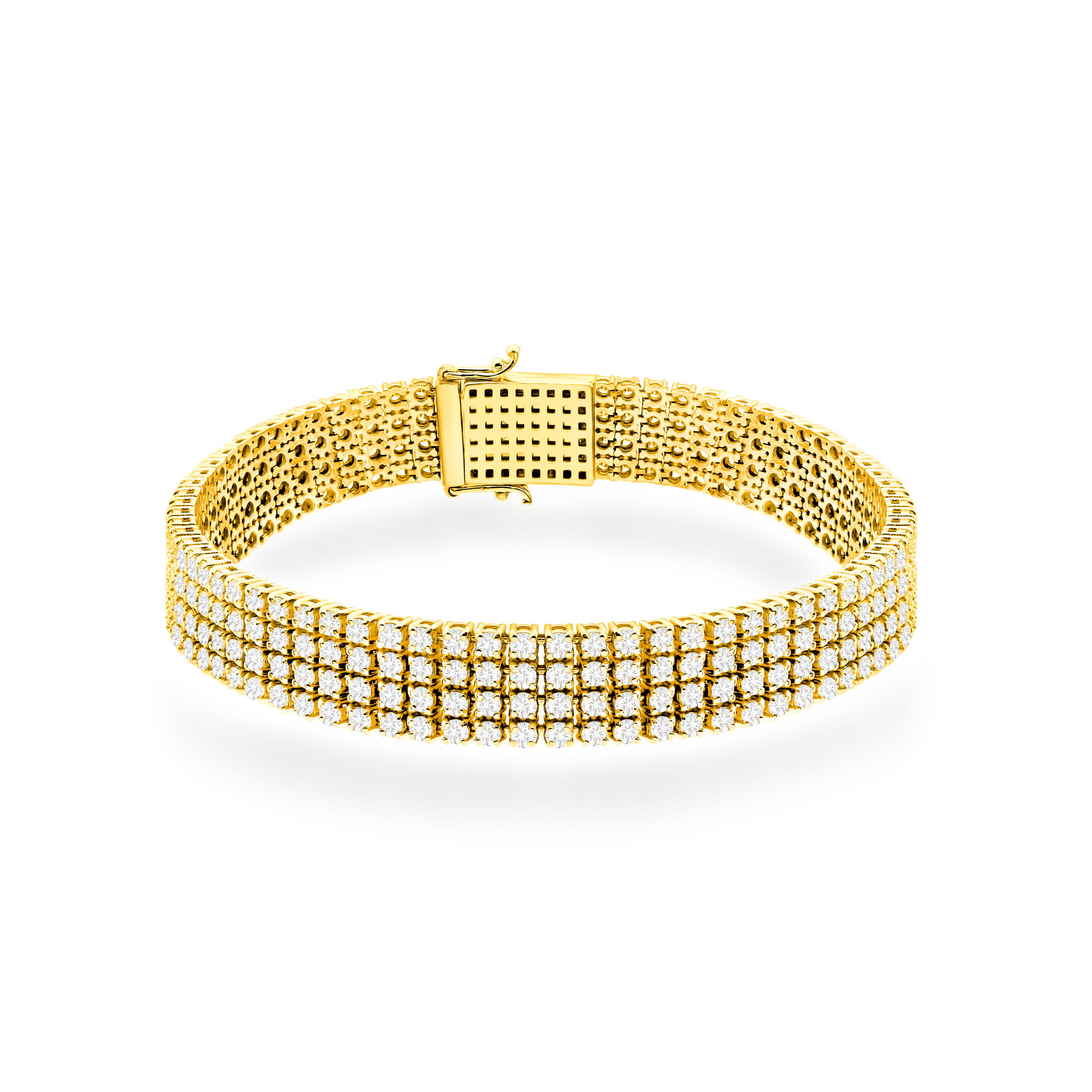 Bransoletka z żółtego złota 585 z szeroką formą i potrójnym rzędem diamentów Dł. 18 cm 1 Bransoletka B0036 z diamentami laboratoryjnymi żółte złoto Jubiler Kraków BigDIAMOND