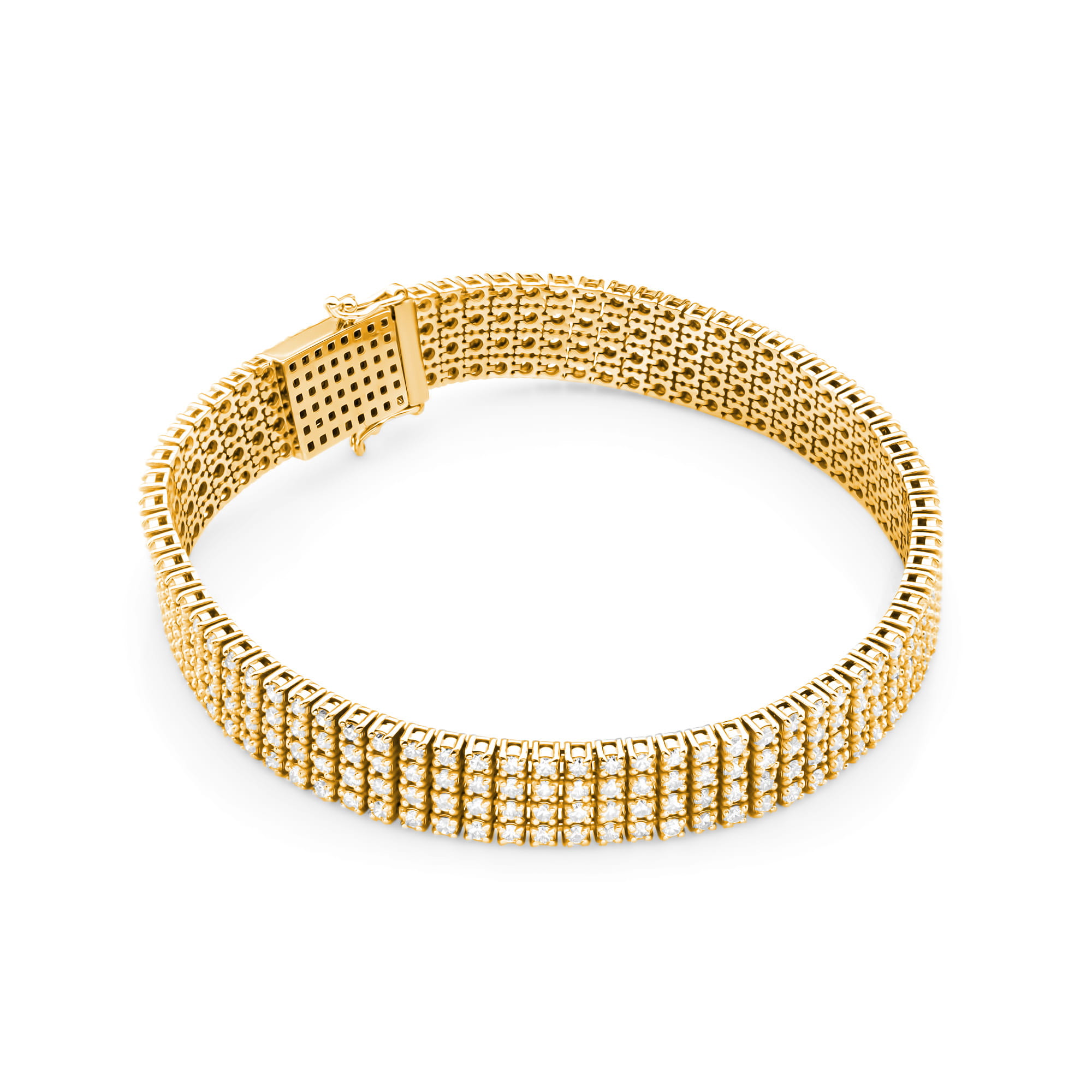 Bransoletka z żółtego złota 585 z masywną opaską wysadzaną drobnymi diamentami Dł. 18 cm 1 Bransoletka B0036 z diamentami żółte złoto Jubiler Kraków BigDIAMOND