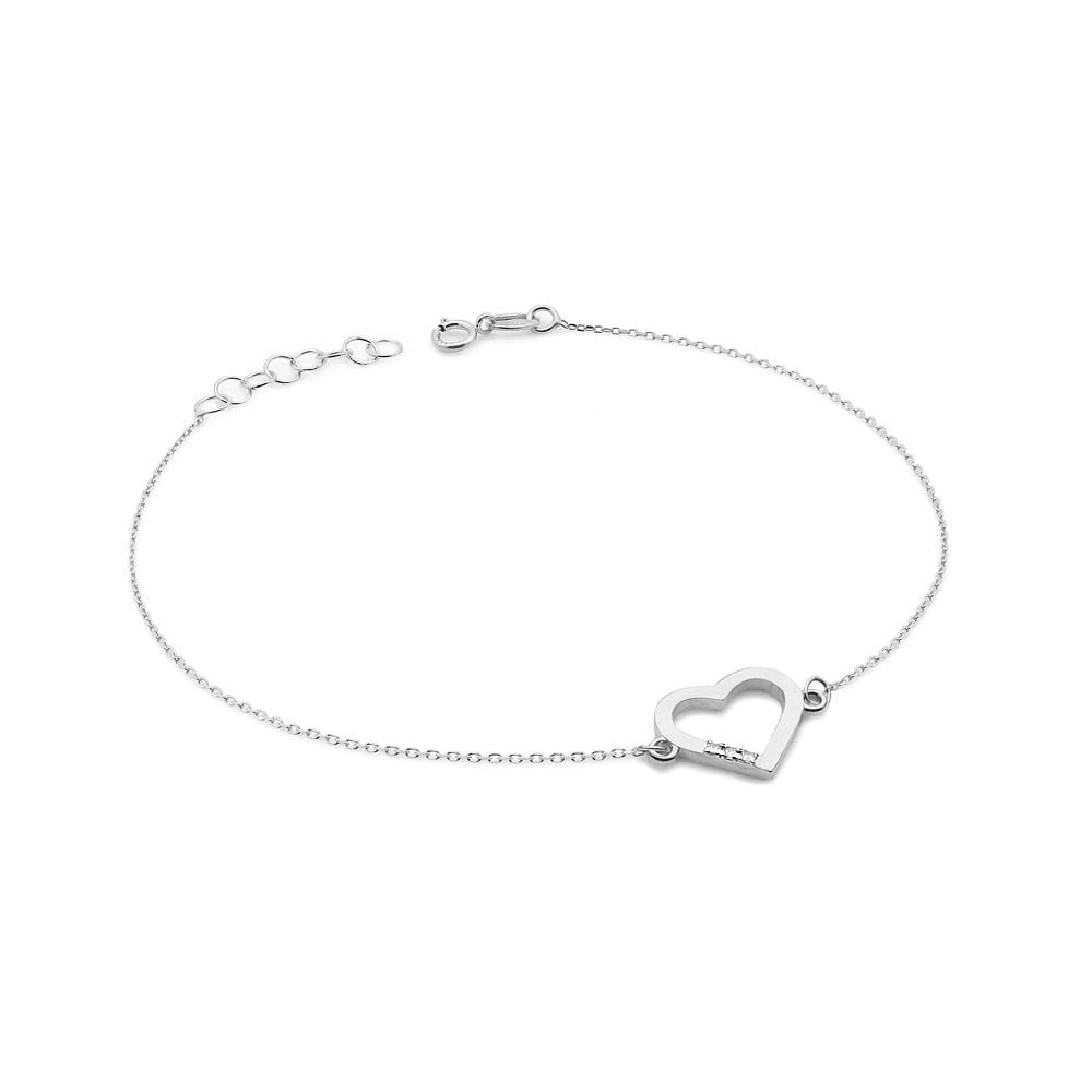 Bransoletka z białego złota 585 z zawieszką w kształcie serca i delikatnym łańcuszkiem Dł. 18 cm 1 Bransoletka B008 z diamentami białe złoto Jubiler Kraków BigDIAMOND