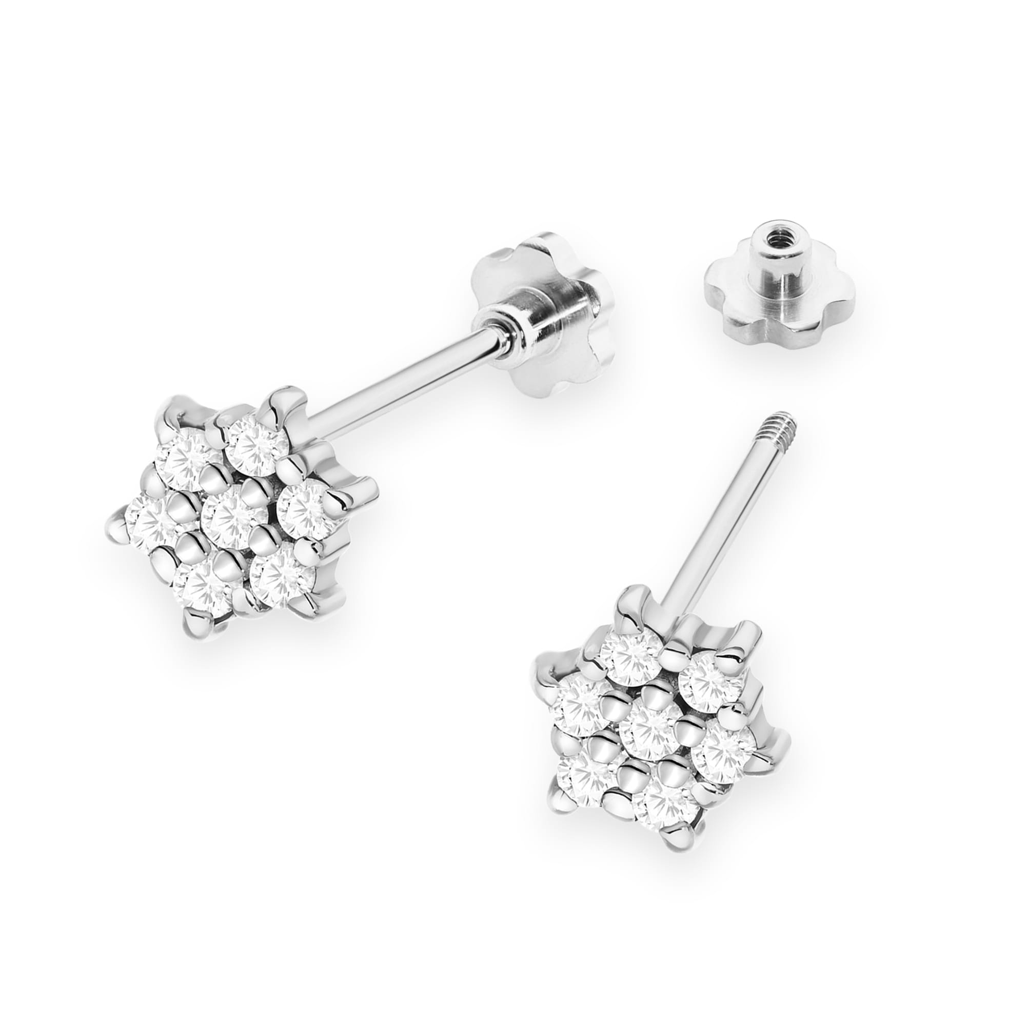 Kolczyki z diamentami białe złoto sztyft zakręcany 2 Kolczyki z diamentami białe złoto sztyft zakręcany - obrazek 2