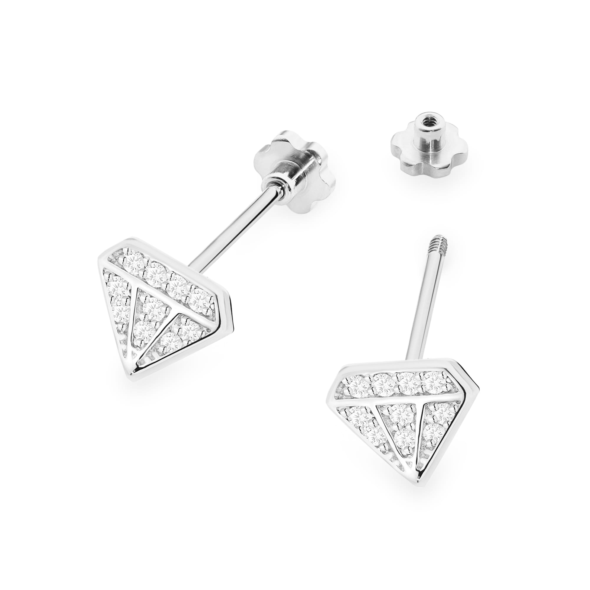 Kolczyki z diamentami białe złoto sztyft zakręcany 2 Kolczyki z diamentami białe złoto sztyft zakręcany - obrazek 2