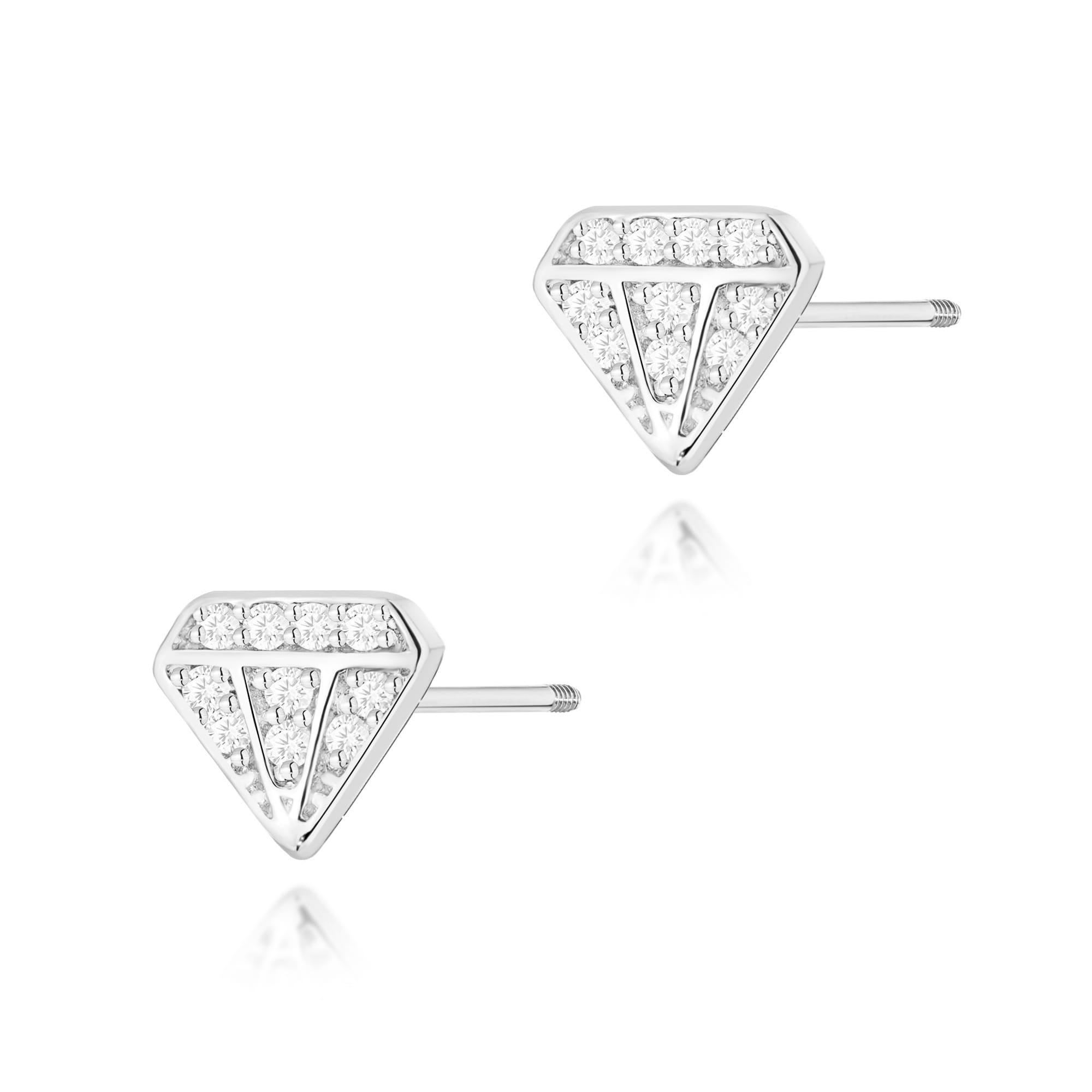 Kolczyki z diamentami białe złoto sztyft zakręcany 1 Kolczyki K0504 z diamentami białe złoto sztyft zakręcany Jubiler Kraków BigDIAMOND