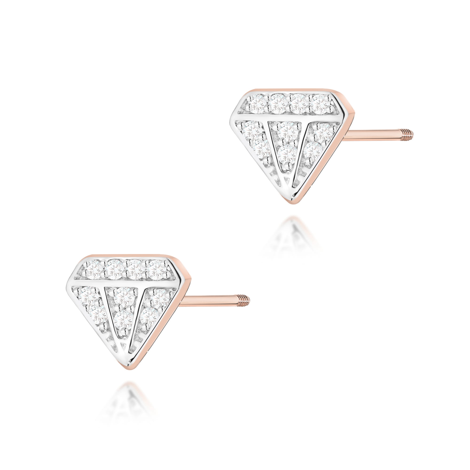 Kolczyki z diamentami różowe złoto sztyft zakręcany 1 Kolczyki K0504 z diamentami różowe złoto sztyft zakręcany Jubiler Kraków BigDIAMOND