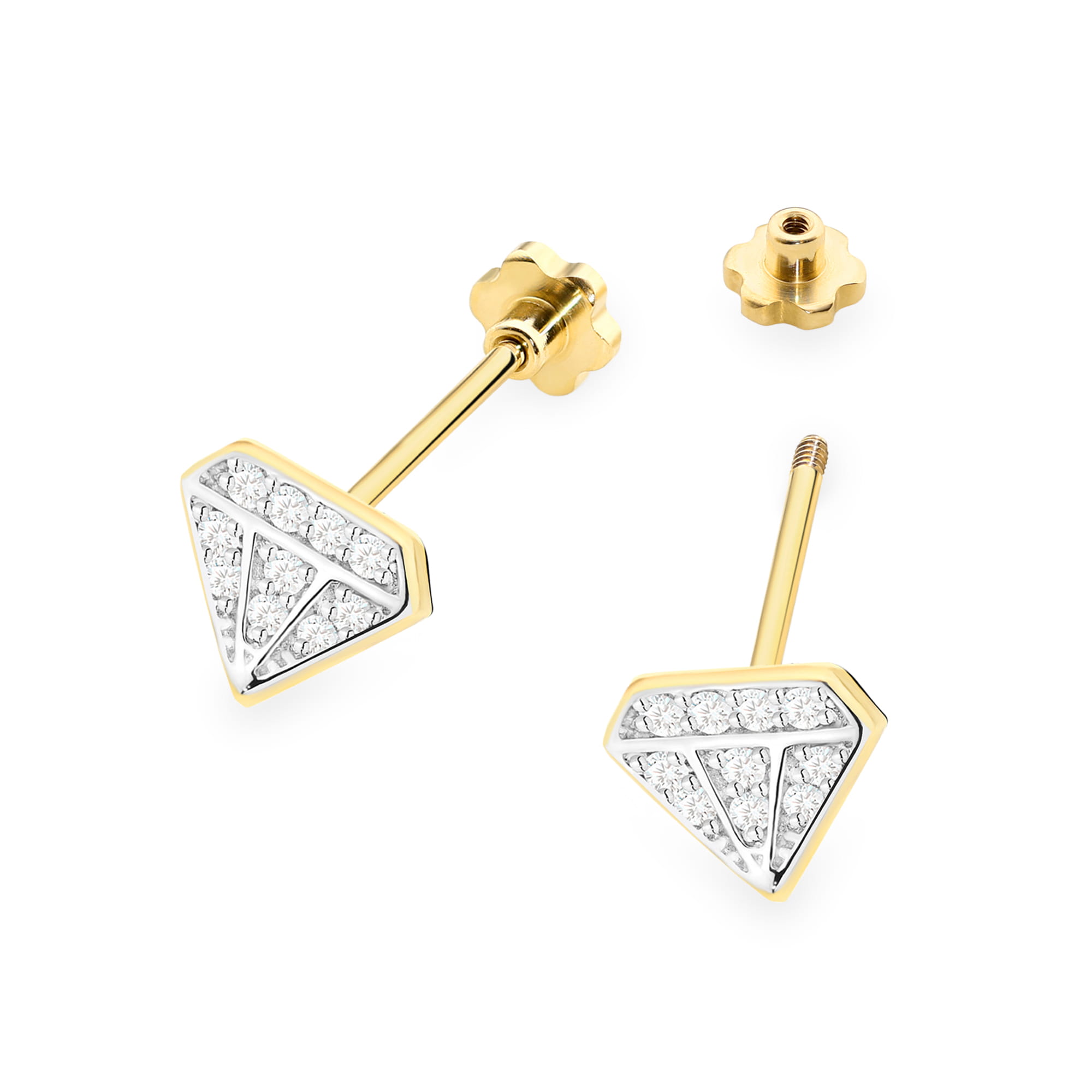 Kolczyki z diamentami żółte złoto sztyft zakręcany 2 Kolczyki z diamentami żółte złoto sztyft zakręcany - obrazek 2
