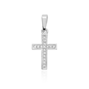 Krzyżyk K042 z diamentami białe złoto Jubiler Kraków BigDIAMOND