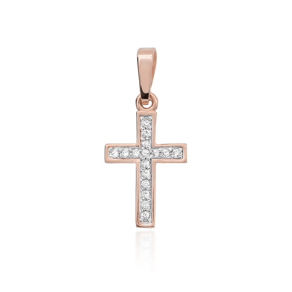 Krzyżyk z diamentami różowe złoto 1 Krzyżyk K042 z diamentami różowe złoto Jubiler Kraków BigDIAMOND