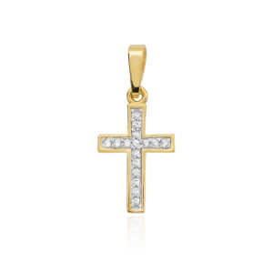 Krzyżyk K042 z diamentami żółte złoto Jubiler Kraków BigDIAMOND