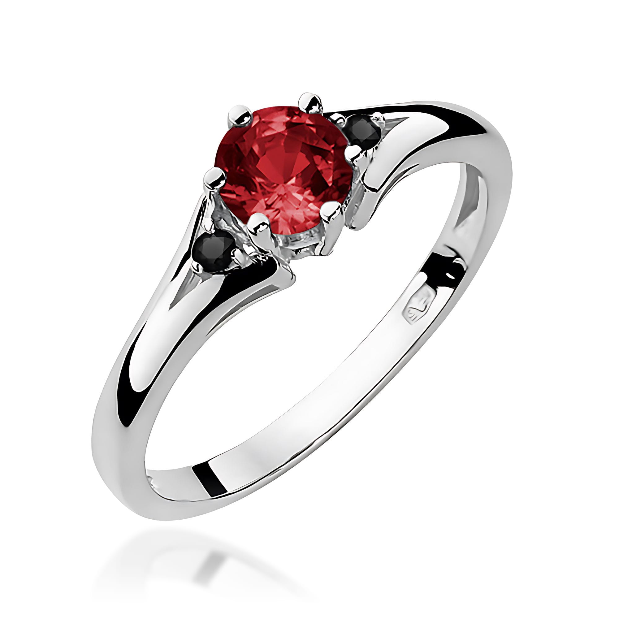 Pierścionek Granat 0,60ct białe złoto z czarnymi diamentami 1 Pierścionek W0076 Granat 0