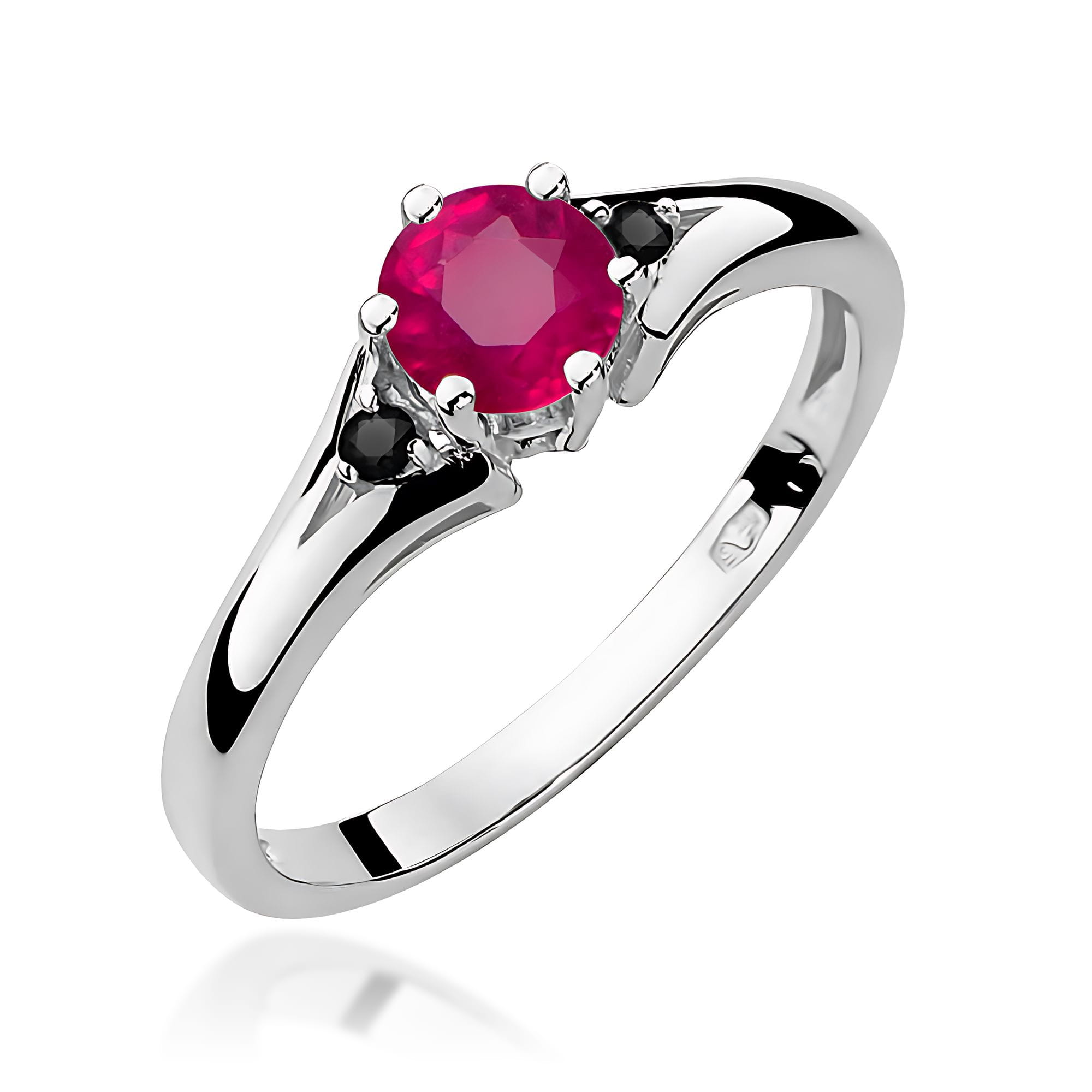 Pierścionek Rubin 0,60ct białe złoto z czarnymi diamentami 1 Pierścionek W0076 Rubin 0