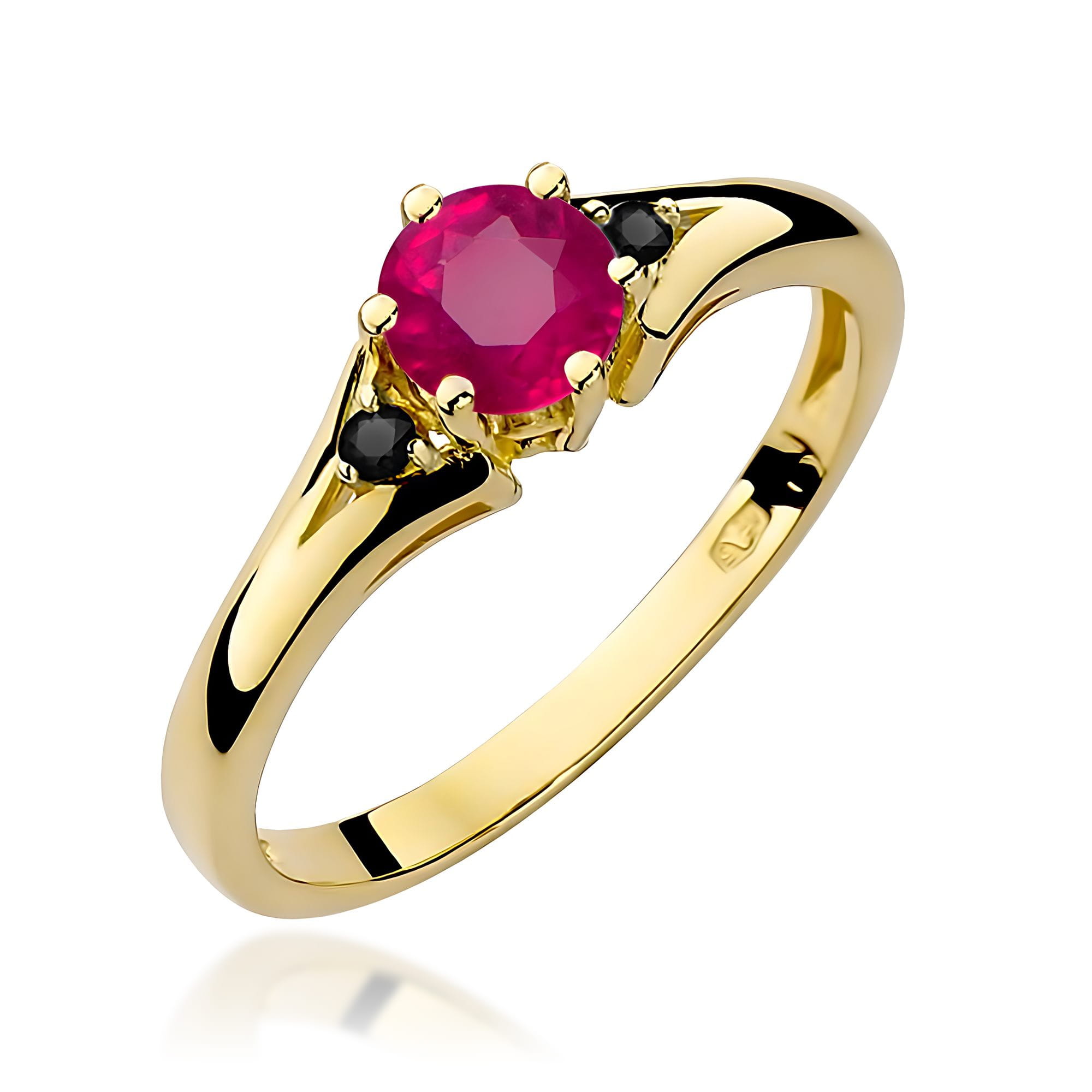 Pierścionek Rubin 0,60ct żółte złoto z czarnymi diamentami 1 Pierścionek W0076 Rubin 0