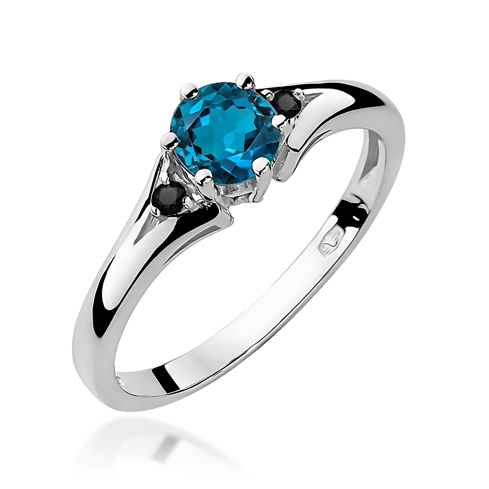 Pierścionek Topaz London Blue 0,50ct białe złoto z czarnymi diamentami 1 Pierścionek W0076 Topaz London Blue 0