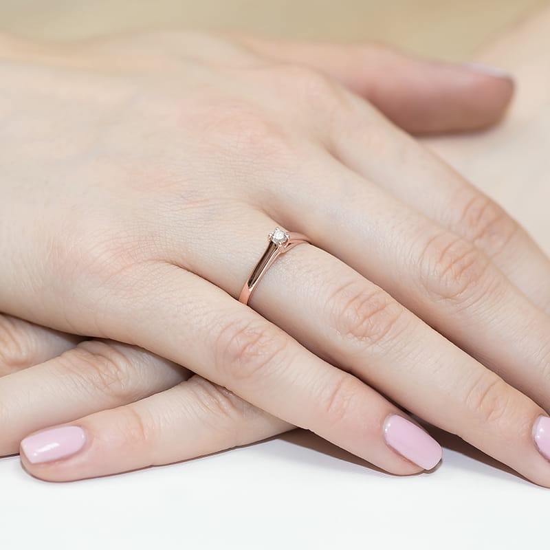 Pierścionek Diament 0,10ct różowe złoto 4 Pierścionek Diament 0,10ct różowe złoto - obrazek 4