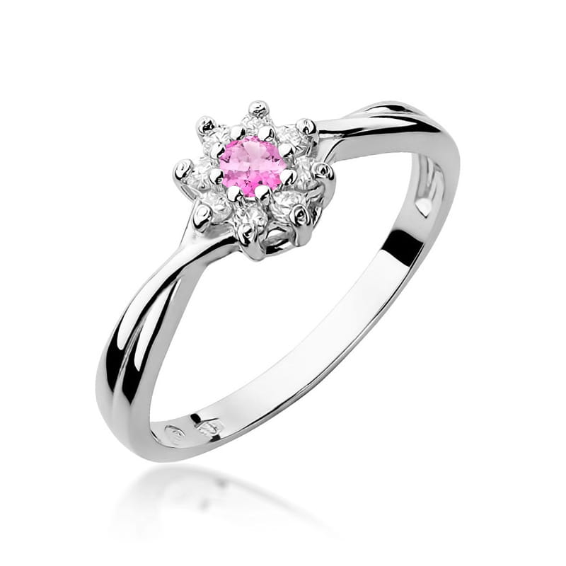 Pierścionek Różowy Topaz 0,13ct białe złoto 1 Pierścionek W072 Różowy Topaz 0