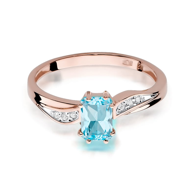 Różowe Złoto Pierścionek z Błękitnym Topazem 0.65ct i Diamentami - Soliter, Zaręczynowy 2 65ct różowe złoto Jubiler Kraków BigDIAMOND