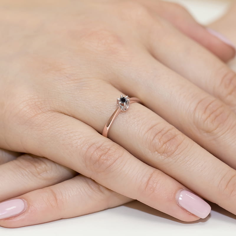 Pierścionek Czarny Diament 0,12ct różowe złoto 4 Pierścionek Czarny Diament 0,12ct różowe złoto - obrazek 4