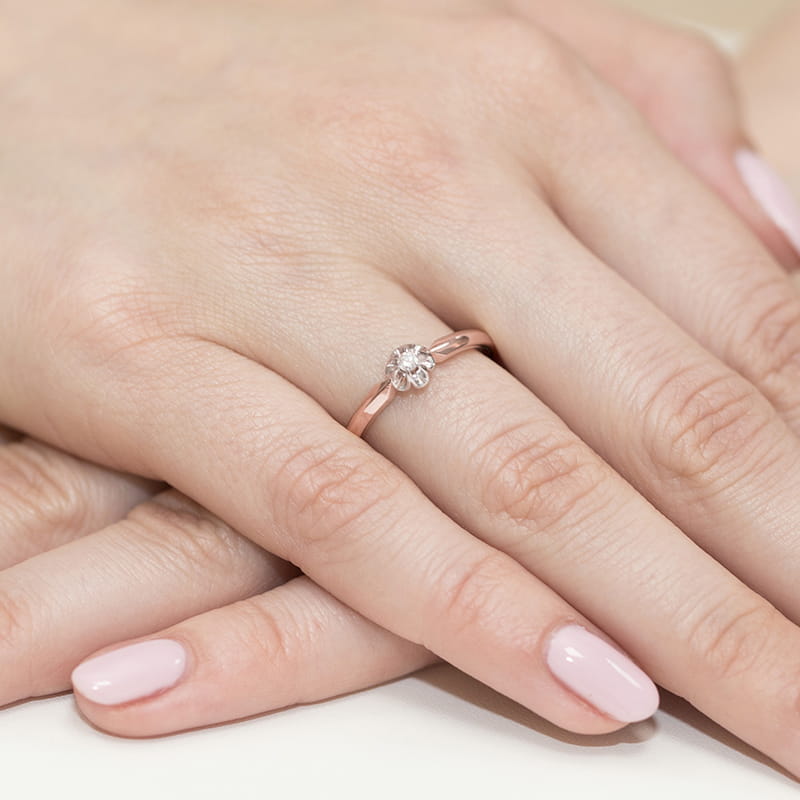 Pierścionek Diament 0,04ct różowe złoto 4 Pierścionek Diament 0,04ct różowe złoto - obrazek 4