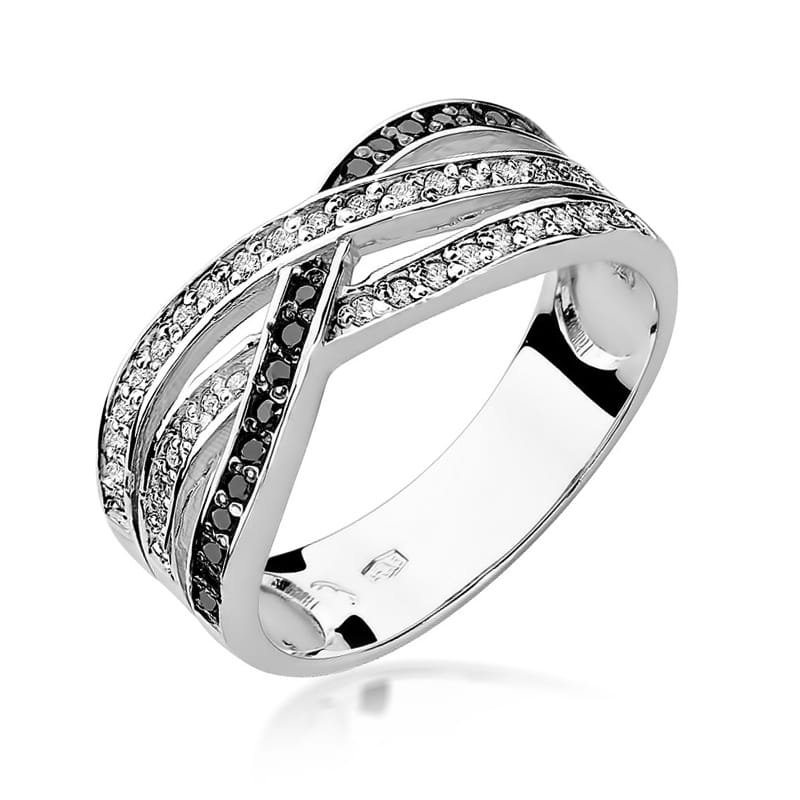 Pierścionek z czarnymi diamentami białe złoto 1 Pierścionek W215 z czarnymi diamentami białe złoto Jubiler Kraków BigDIAMOND