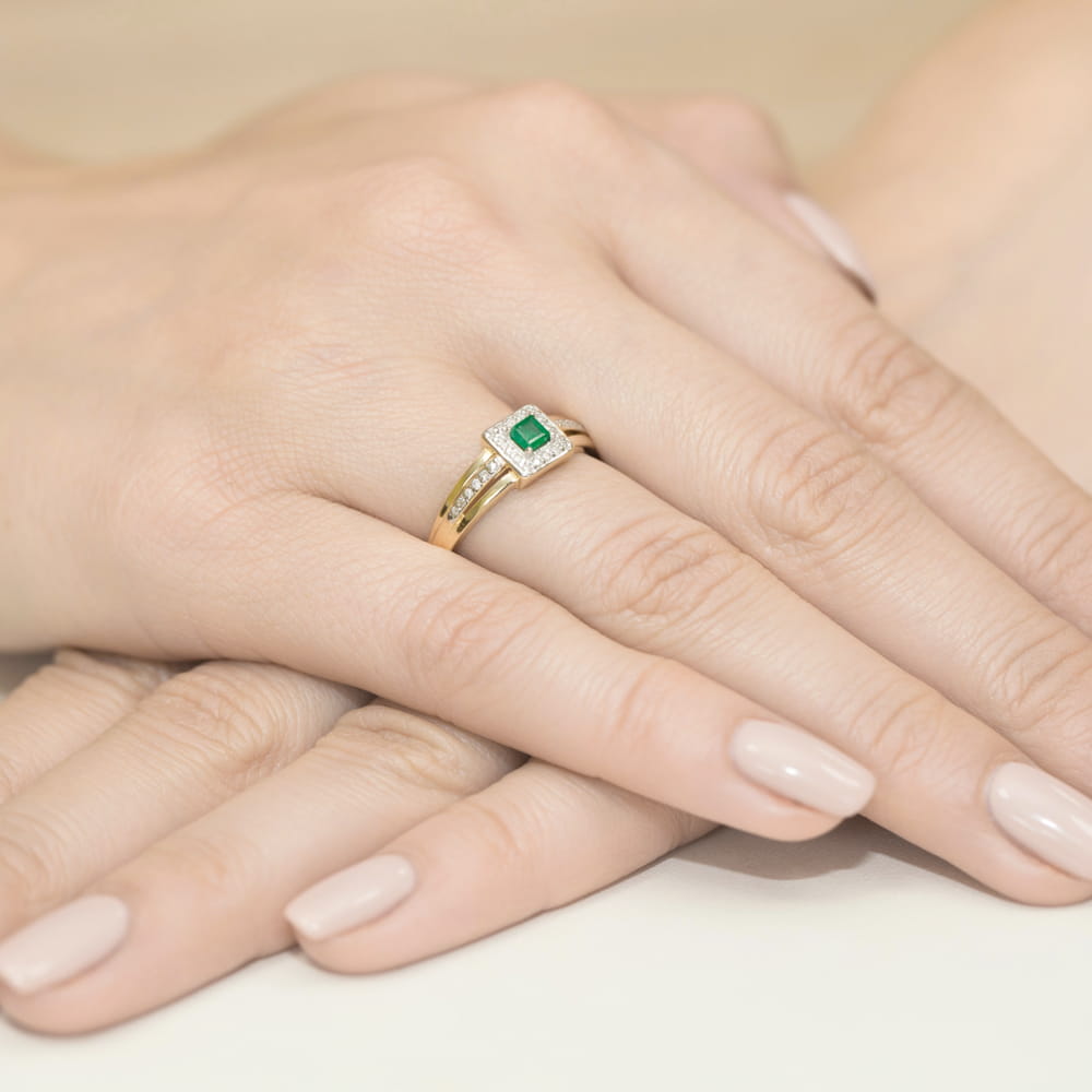 Pierścionek Szmaragd 0,15ct żółte złoto 4 Pierścionek Szmaragd 0,15ct żółte złoto - obrazek 4
