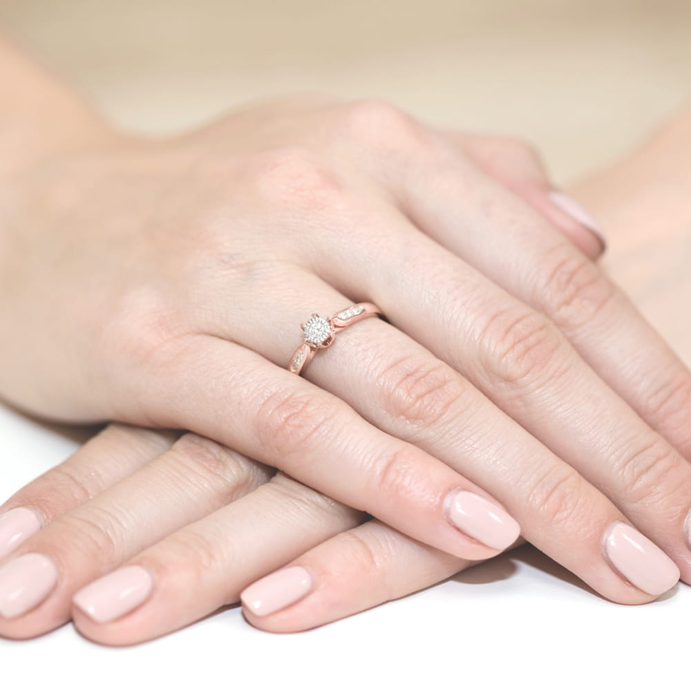 Pierścionek Diament 0,08ct różowe złoto 4 Pierścionek Diament 0,08ct różowe złoto - obrazek 4