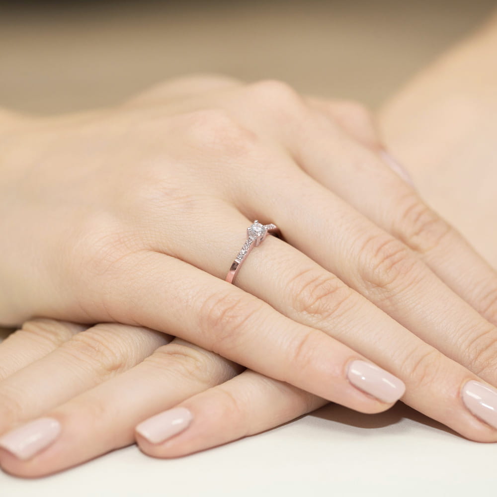 Pierścionek Diament 0,15ct różowe złoto 4 Pierścionek Diament 0,15ct różowe złoto - obrazek 4