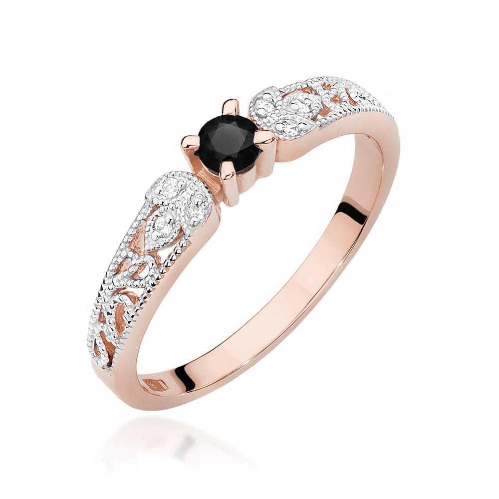 Pierścionek Czarny Diament 0,12ct różowe złoto 1 Pierścionek W411 Czarny Diament 0