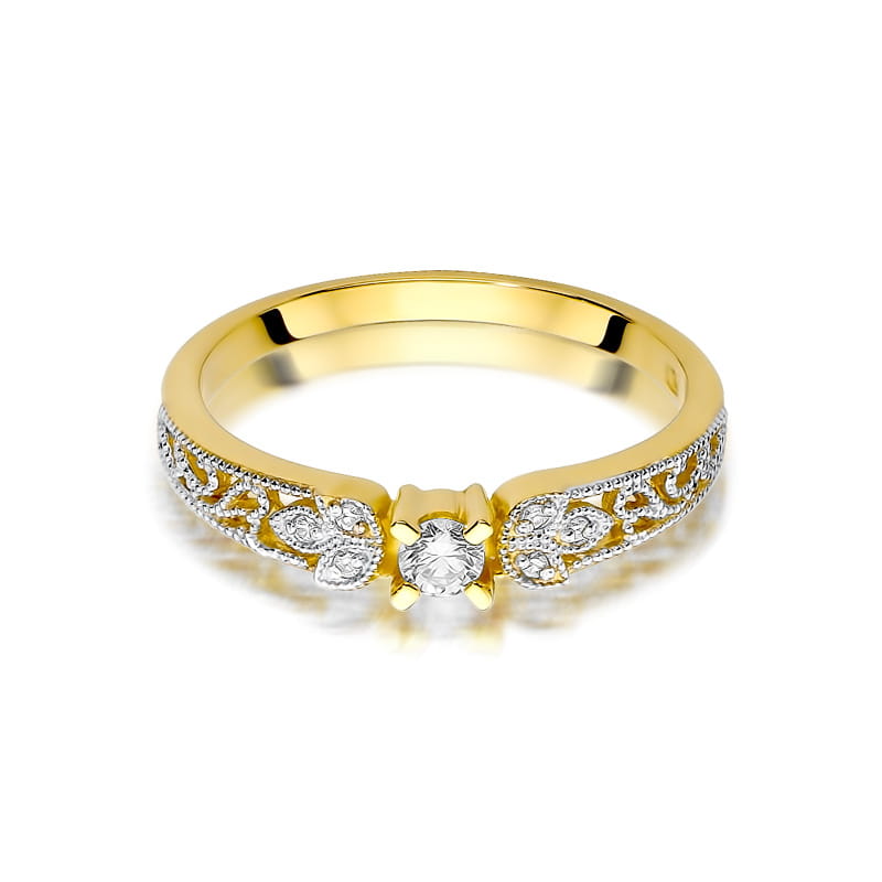 Pierścionek Diament 0,10ct żółte złoto 2 10ct żółte złoto Jubiler Kraków BigDIAMOND