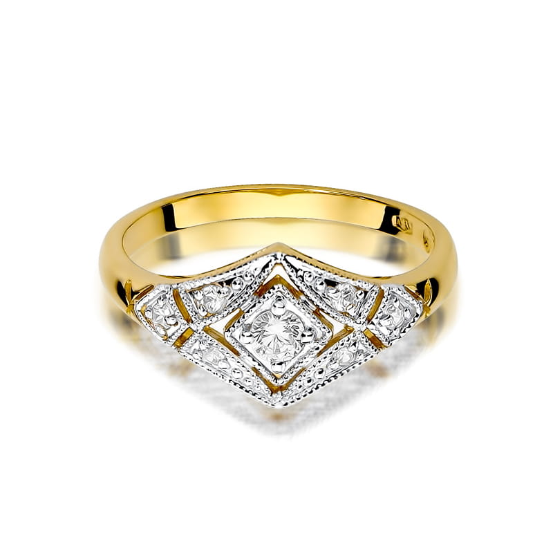 Pierścionek Diament 0,10ct żółte złoto 2 10ct żółte złoto Jubiler Kraków BigDIAMOND