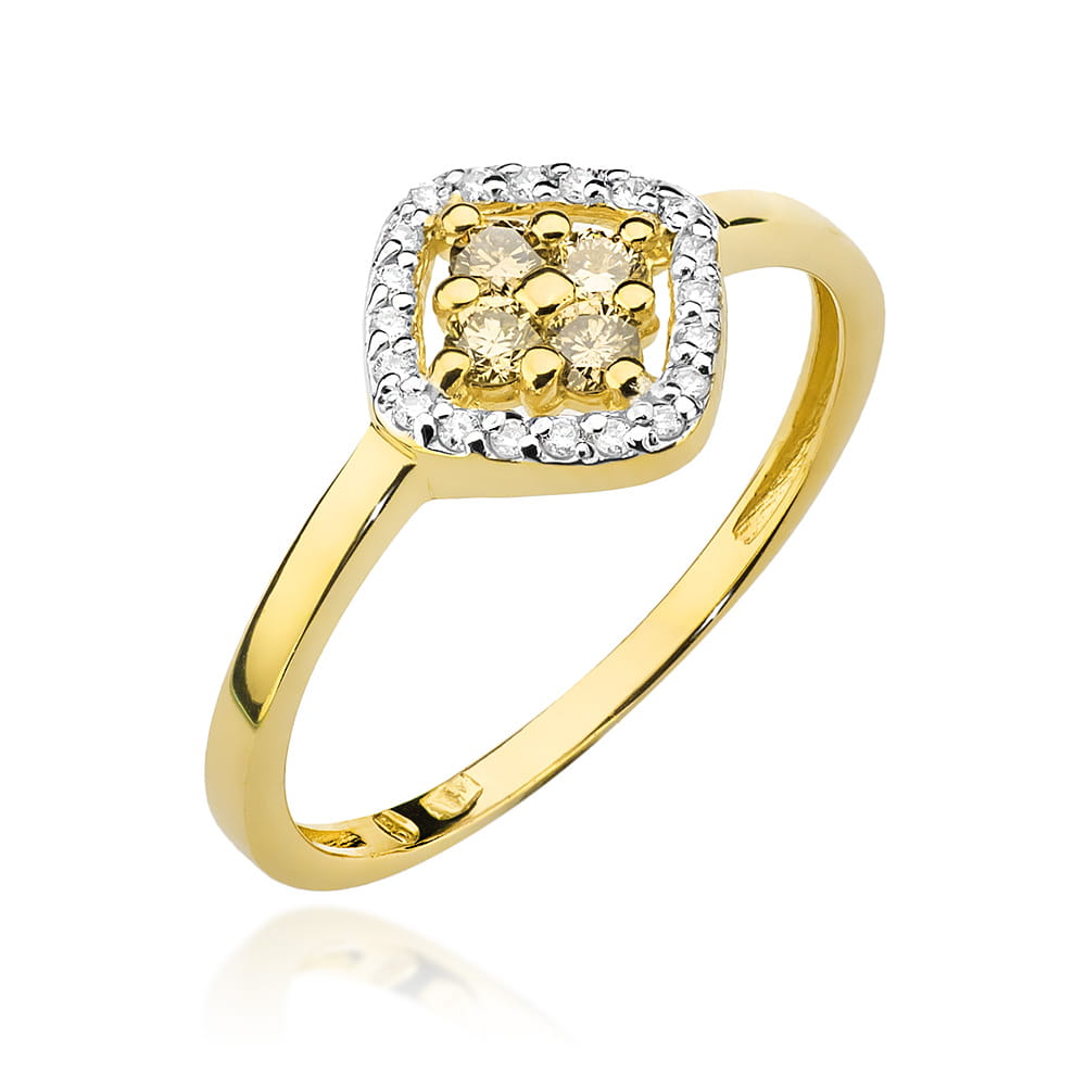 Pierścionek z brązowymi diamentami żółte złoto 1 Pierścionek W441 z brązowymi diamentami żółte złoto Jubiler Kraków BigDIAMOND
