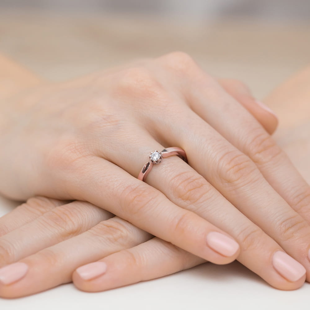 Pierścionek Diament 0,15ct różowe złoto 4 Pierścionek Diament 0,15ct różowe złoto - obrazek 4