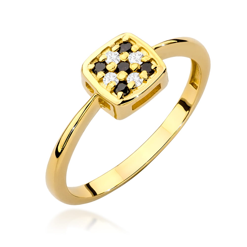 Pierścionek z czarnymi diamentami żółte złoto 1 Pierścionek W555 z czarnymi diamentami żółte złoto Jubiler Kraków BigDIAMOND