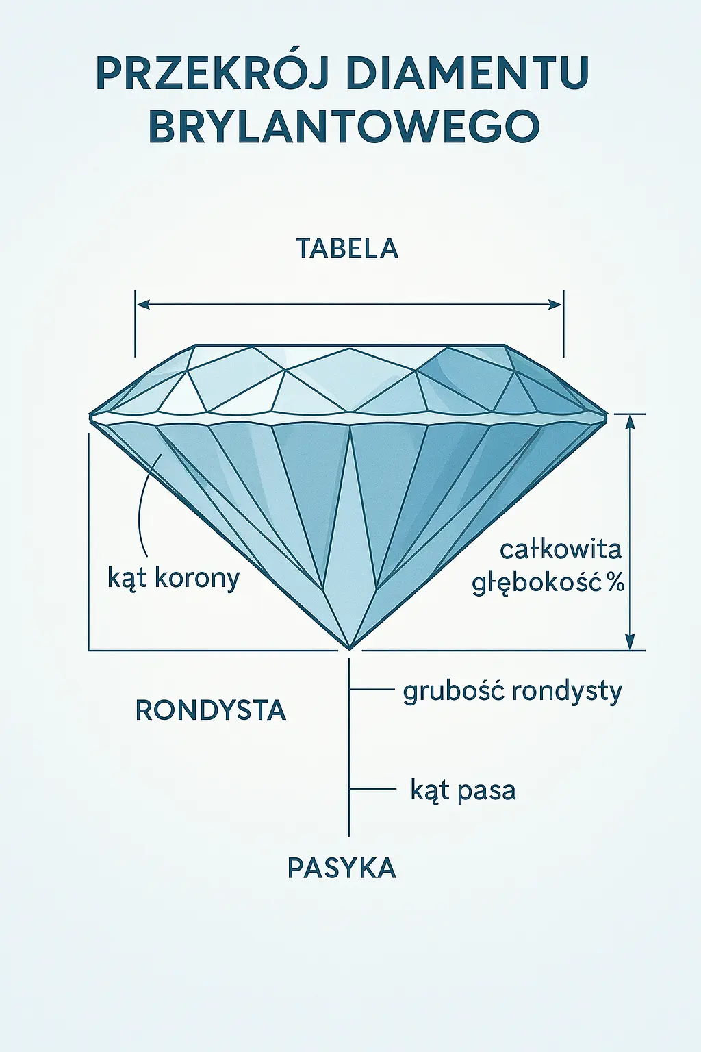 Jak czytać certyfikat diamentu? Zrozum klasyfikację GIA, IGI i HRD 6 dealne Proporcje Szlifu Brylantowego - Szczegółowy Diagram