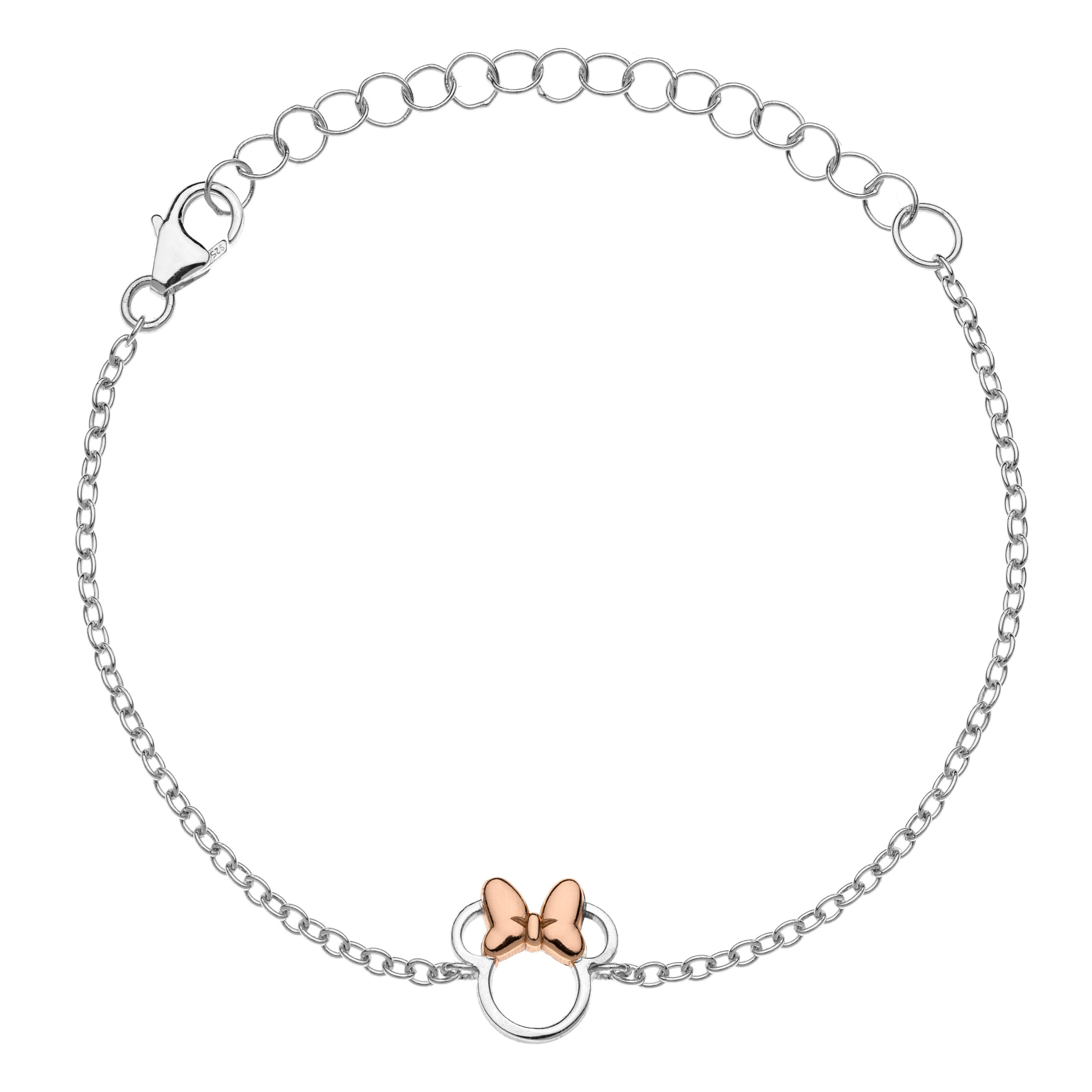 Bransoletka Disney Minnie – srebro 925 z różową kokardką – BigDIAMOND Jubiler Kraków 4 Pełen widok na srebrną bransoletkę z motywem Minnie i zapięciem