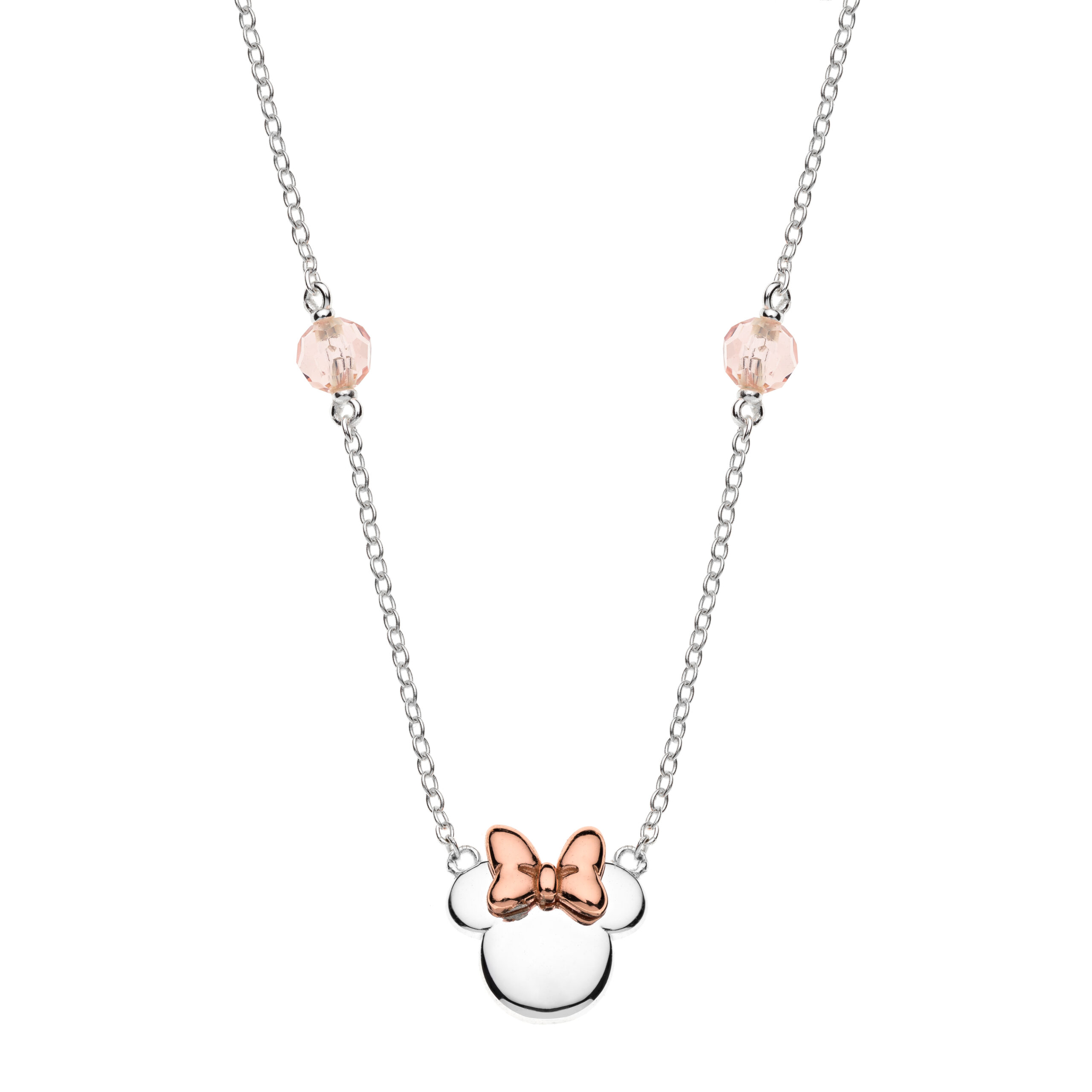 Naszyjnik Disney Minnie – srebro 925, różowe kryształki i kokardka – BigDIAMOND Jubiler Kraków 3 Naszyjnik Disney Minnie z kokardką i różowymi koralikami – srebro 925