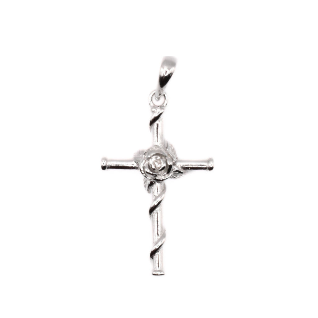 Srebrny krzyżyk z różą – symbol wiary i miłości BigDIAMOND Kraków 1 Srebrny krzyżyk z różą