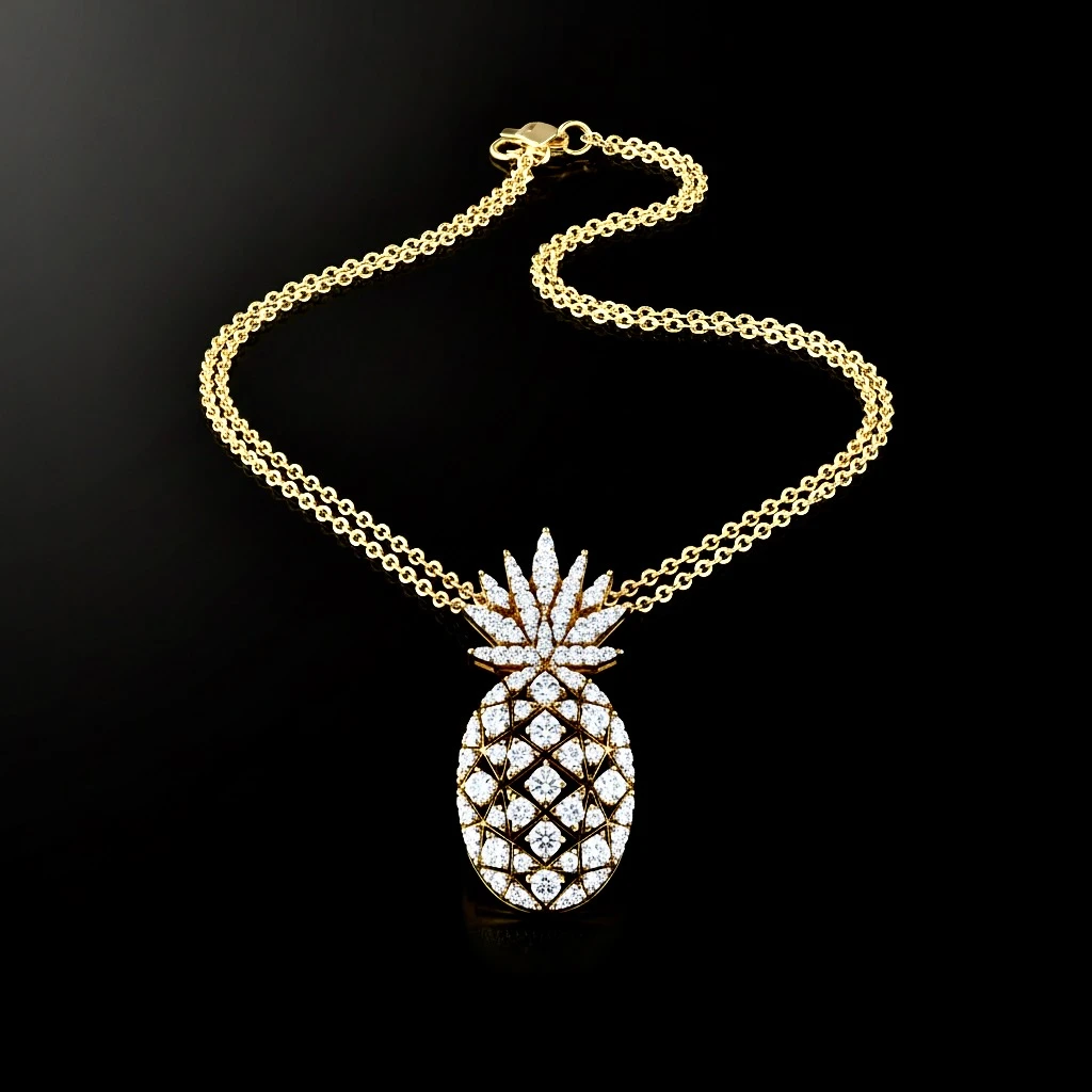 Złoty naszyjnik ananas z diamentami – biżuteria Black Friday BigDIAMOND Kraków, luksusowy naszyjnik złoty