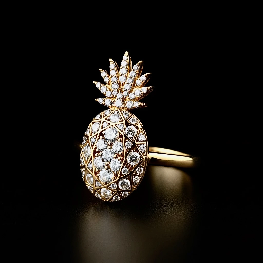 Złoty pierścionek ananas z diamentami – biżuteria Black Friday BigDIAMOND Kraków, ekskluzywny pierścionek złoty