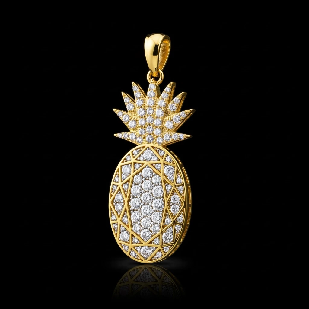 Złota zawieszka ananas z diamentami – biżuteria Black Friday BigDIAMOND Kraków, luksusowa złota biżuteria
