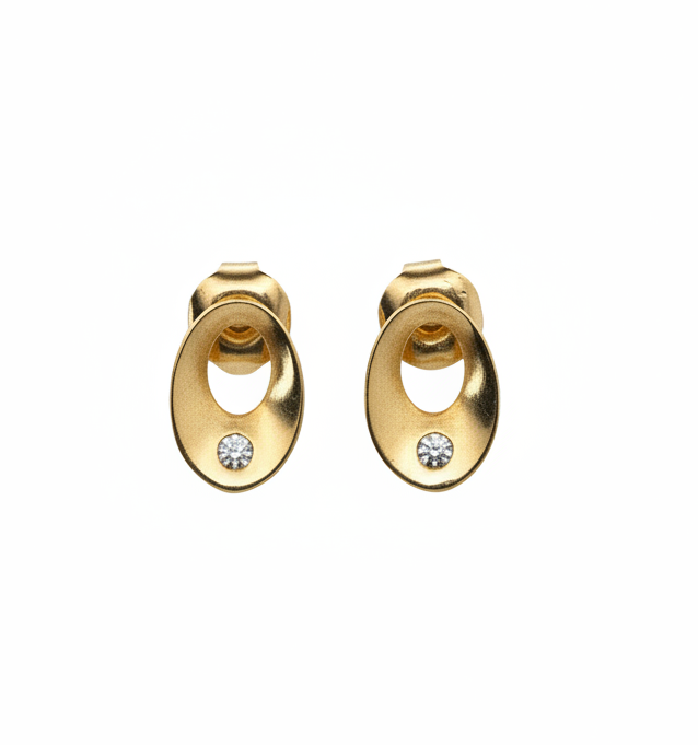 Złote kolczyki owalne z cyrkonią (1,32g) – minimalistyczne kolczyki sztyfty | BigDiamond Kraków 2 Ovoid earrings with a diamond